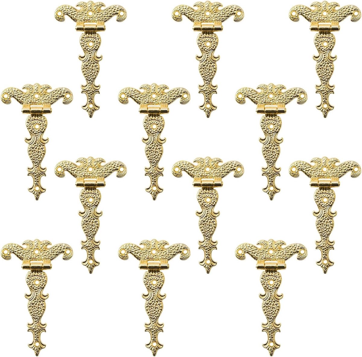 Antieke T-Sluiting Scharnieren - 12 Stuks Zinklegering Retro Decoratieve Scharnieren voor Deuren en Sieradenbox - Goudkleurig en Duurzaam