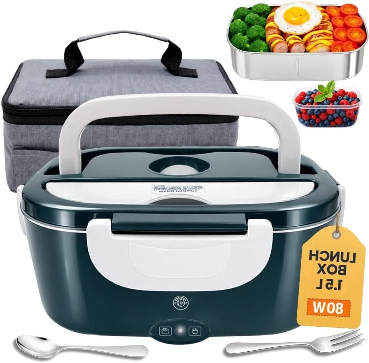 Elektrische Lunchbox - Warme Maaltijd - Onderweg Eten - Dubbele Aansluiting - 1.5 Liter - Blauw