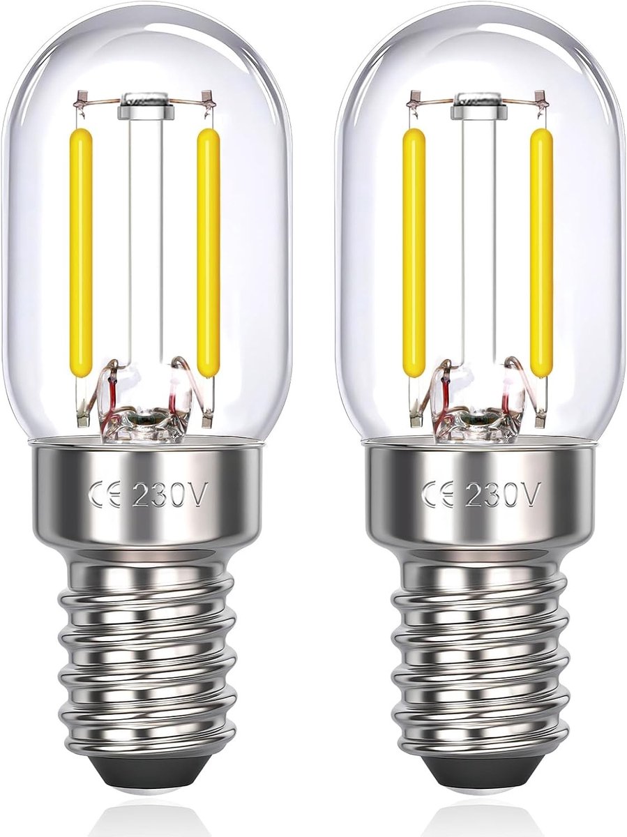 E14 Koelverlichting LED 2W Koud Wit 6000K 200LM voor Koelkast, Afzuigkap en Naaimachine - Energiezuinige Filamentlamp, Set van 2