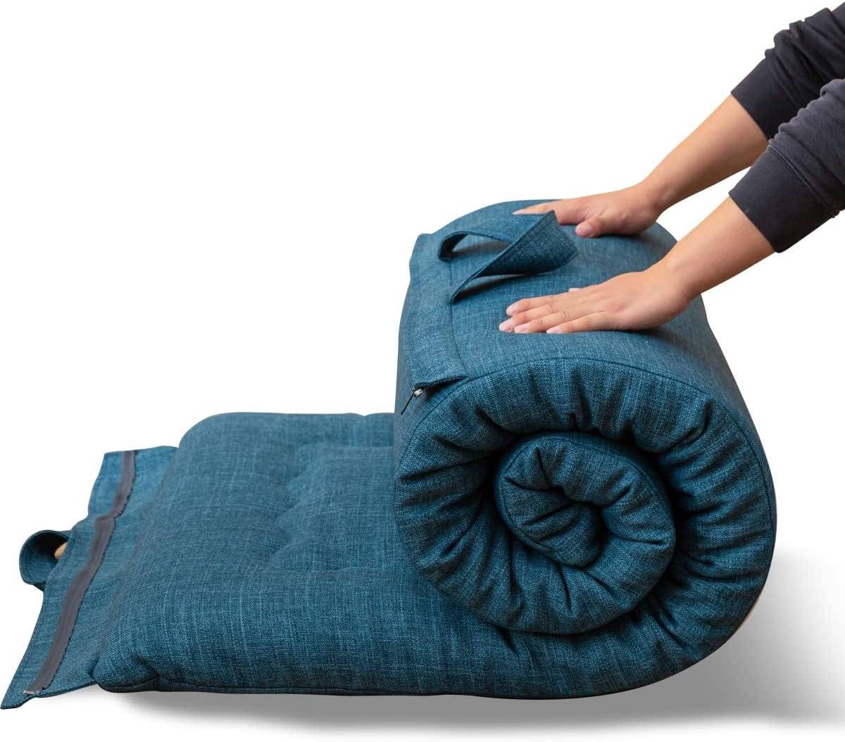 Opvouwbare futonmatras - Draagbare slaapmat - Logeren en kamperen - Schuim met hoge dichtheid - 71x190 cm - Blauw
