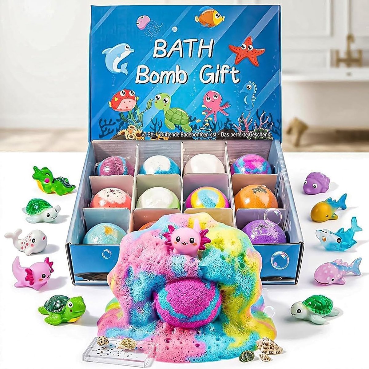 Badbellen kinderen met verrassing - 12 stuks cadeauverpakking - natuurlijke bio - zacht schuimbad voor plezier in bad - ShopVlot