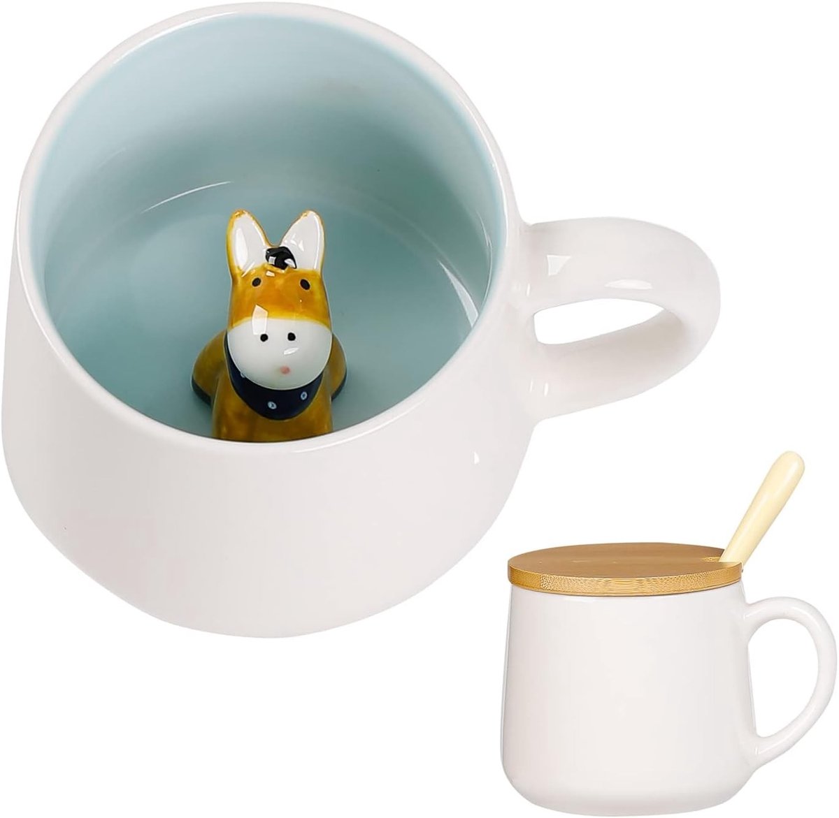 Schattige keramische koffiemok met deksel en lepel - Grappige 3D mokken als cadeau voor vrouwen, beste vriendinnen en cappuccino-liefhebbers