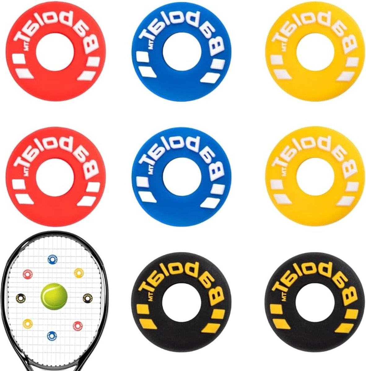 8 Stuks Siliconen Schokdempers voor Tennisracket - Antivibratie Schokdempers in Bandvorm voor Tennis en Badminton, Geschikt voor Kinderen en Sportliefhebbers