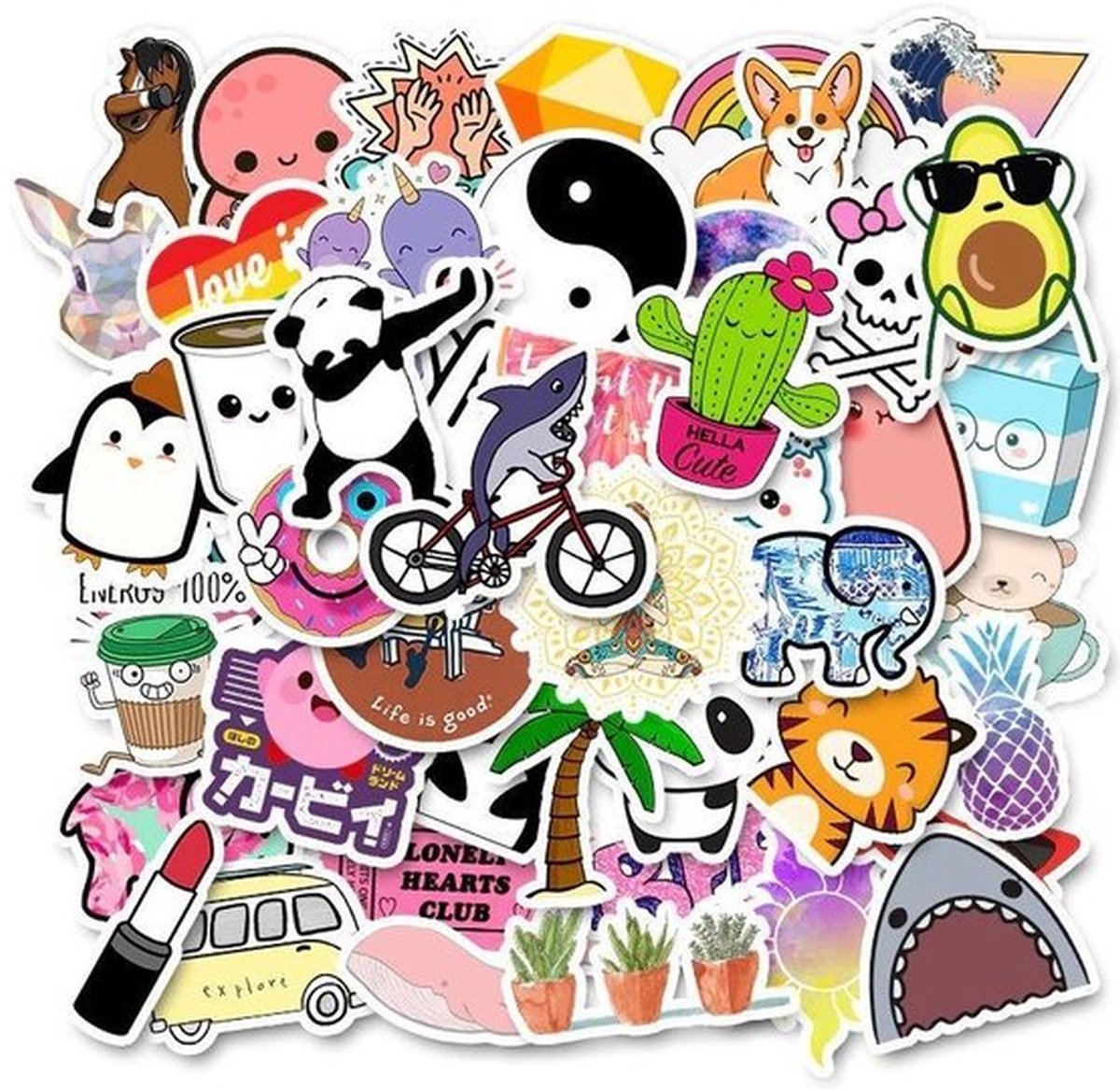50 VSCO Stickers – Dieren, Teksten & Kleurrijke Plaatjes