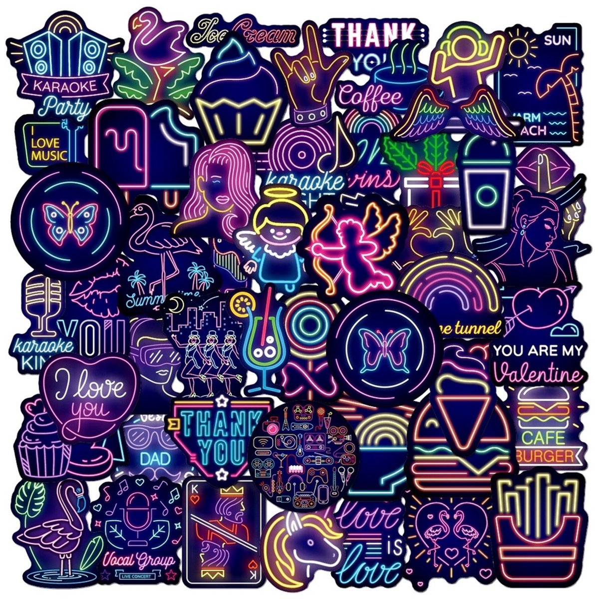 50 Neon Stickers – Felle Kleuren & Verschillende Designs