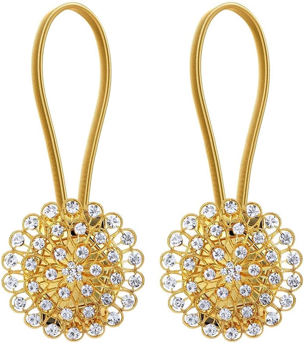 Gordijn Holders 2 stks - Kristal Clips - Gold Gypsophila - Voor stijlvolle decoratie - ShopVlot