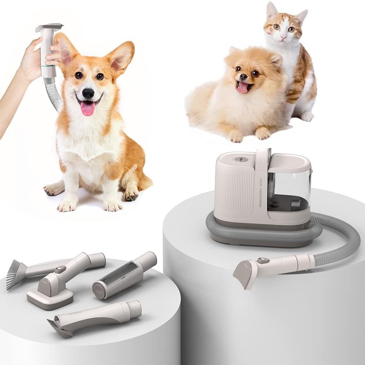 Huisdierenhaar Verwijderaar met 5 Verzorgingshulpmiddelen, Dierenstofzuiger voor Honden en Katten, Efficiënte Vachtverzorging en Reiniging