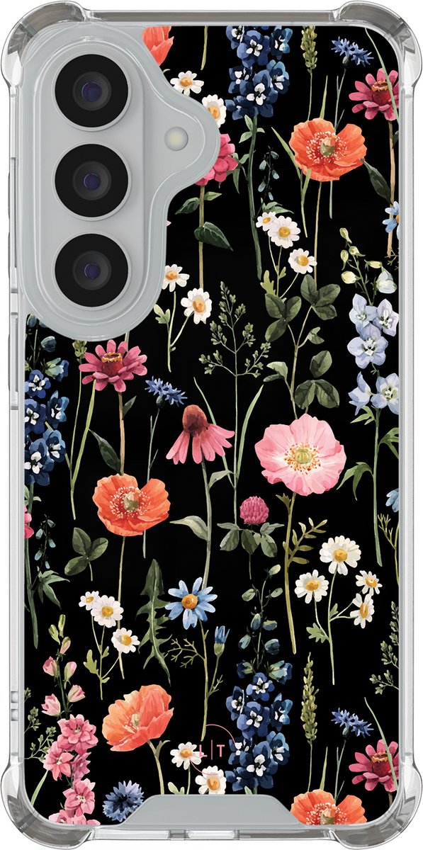 Shockproof hoesje - Geschikt voor Samsung Galaxy S26 - Dark flowers - Extra sterke case - TPU/polycarbonaat - Bloemen - Multi, Transparant