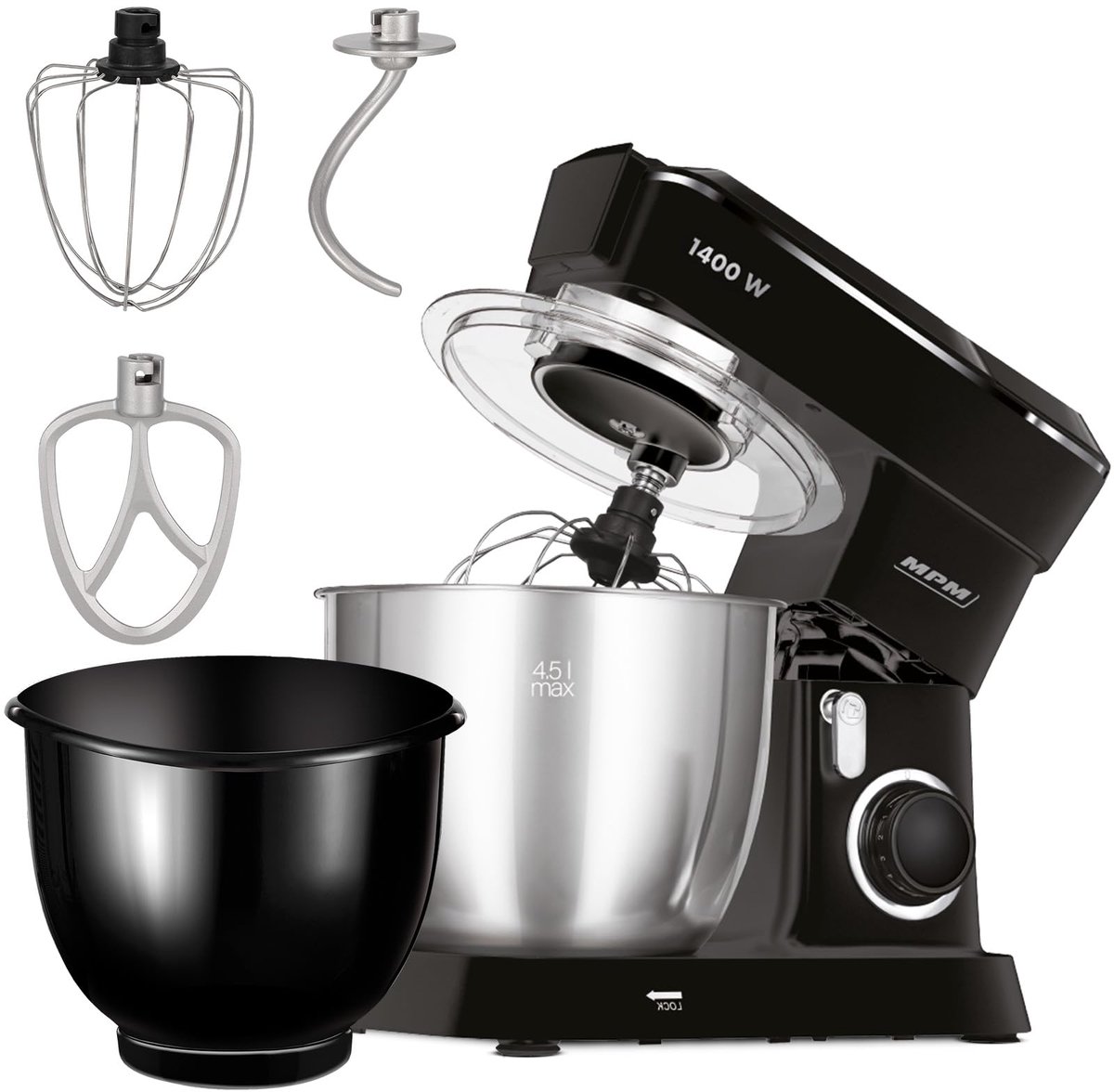 Keukenmachine 4,5 l - multifunctionele mixer - 1400 W - twee kommen en drie gardes - ShopVlot