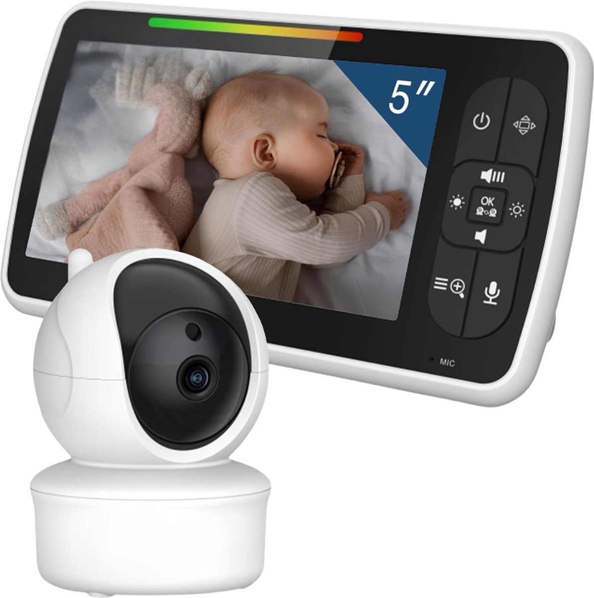 Verte Babyfoon met Camera - 5 Inch Tweeweg-Audio - Nachtzicht - Babyfoon Met VOX-Modus - Batterijduur Van 30 Uur - Temperatuurweergave - Nachtzicht - 355° Draaibaar En 120° Kantelbaar Met Zoomfunctie