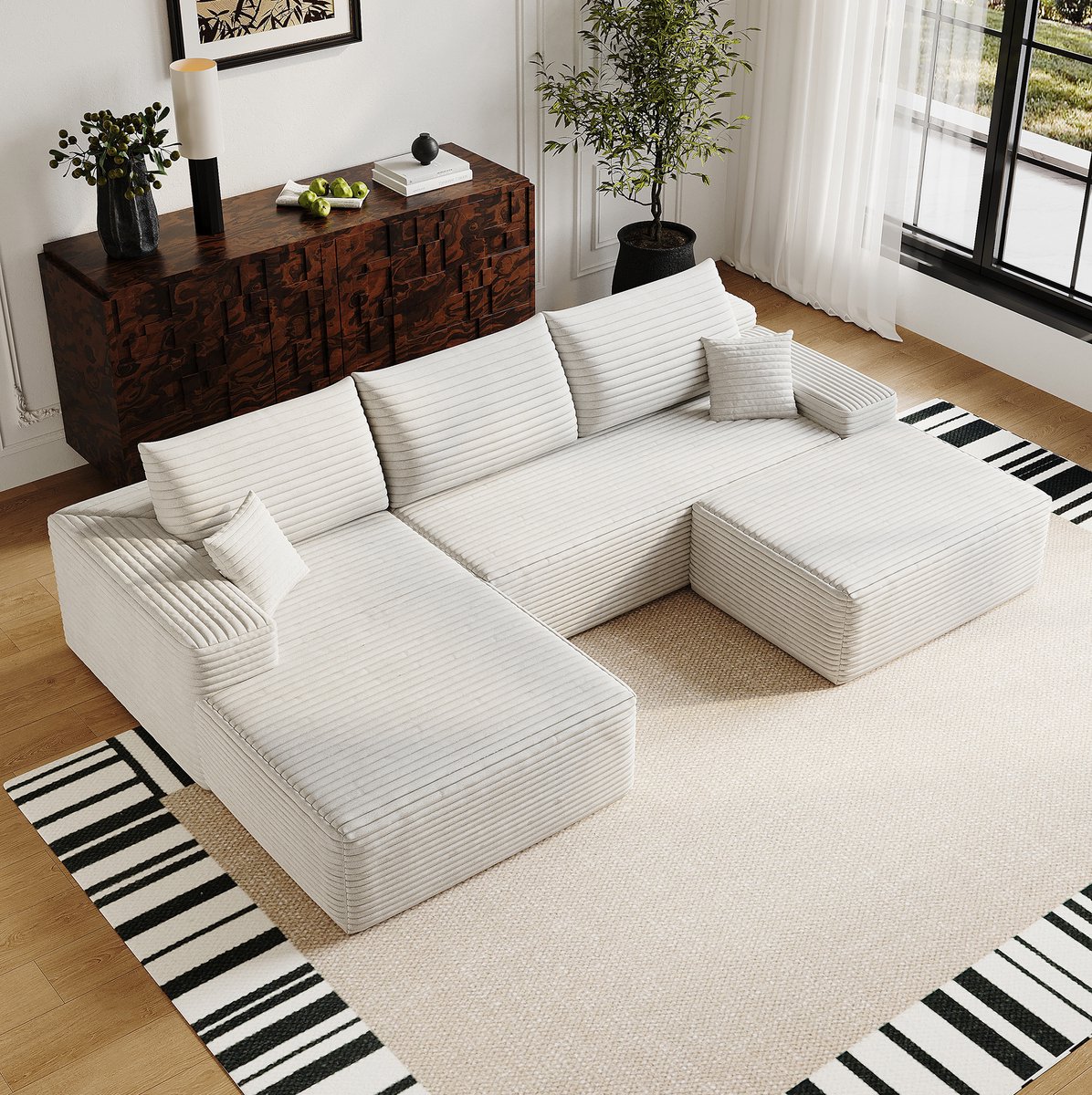 MODENUIT Hoekbank 270 cm - L-Vormige Chaise Longue - Voor Woonkamer en Appartement - Stof - Wit