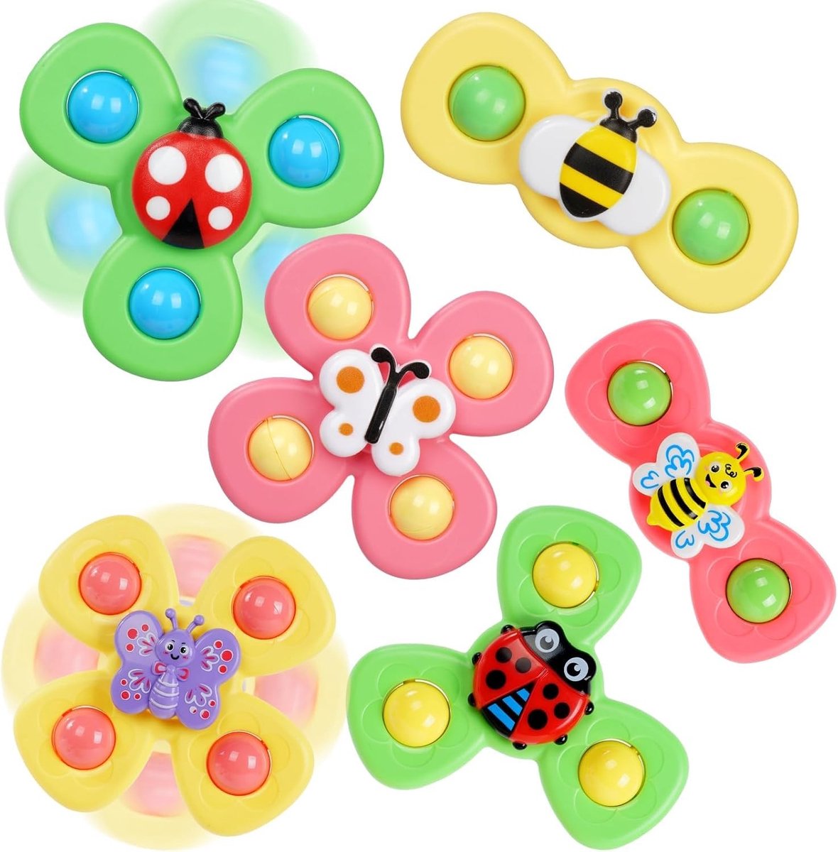 Vinger Spinner Set met Zuignappen, 6 Stuks, Speelgoed voor Bad en Waterplezier
