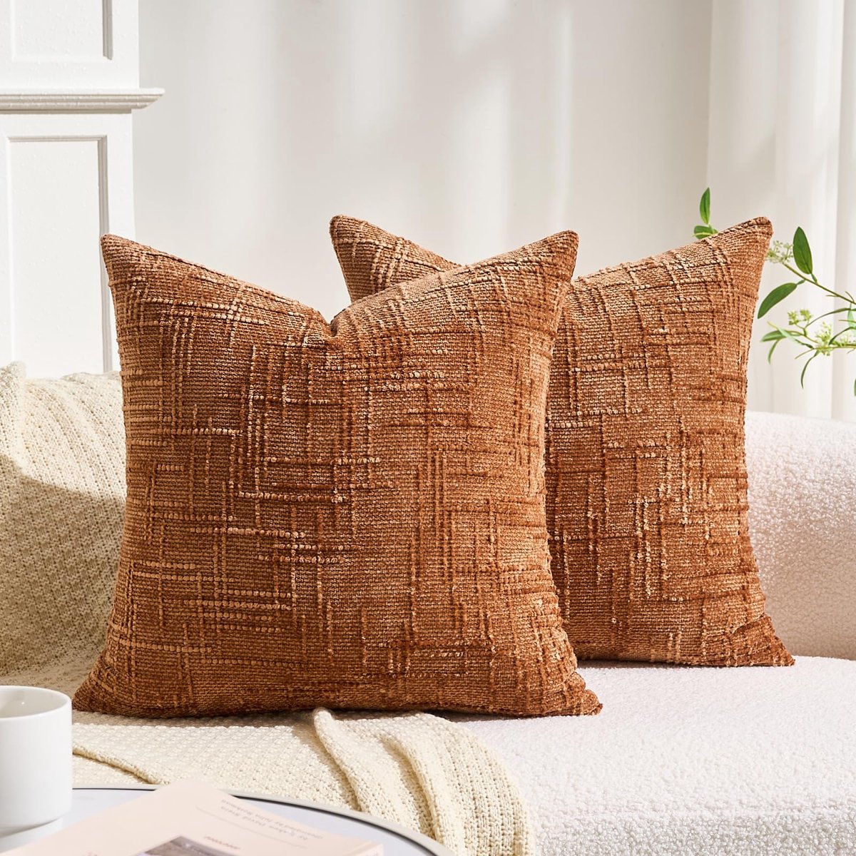 Bedkussensloop 40x40 Oranje - Chenille - Modern en Elegant - Decoratief voor Bank - ShopVlot