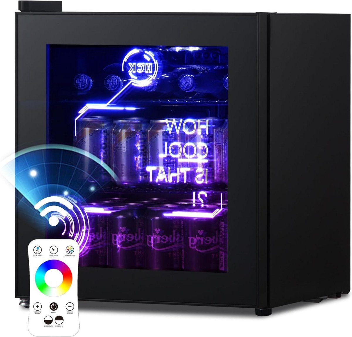 Mini Koelkast - Dranken Koeler - Dranken Koelen - Moderne RGB Verlichting - 48 Liter - Zwart