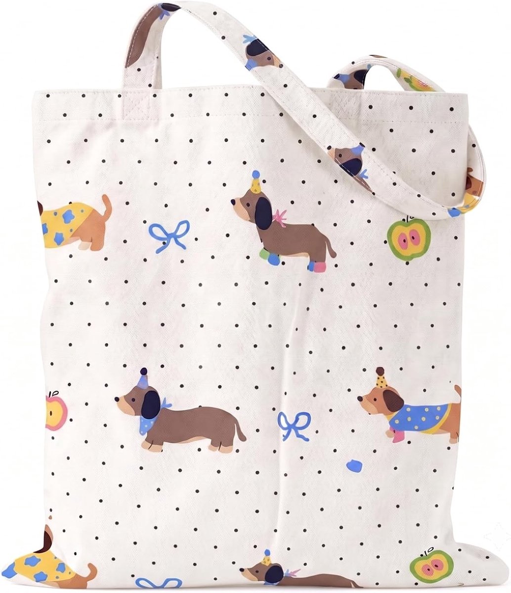 Katoenen Tote Bag met Hondenmotief, Herbruikbare Boodschappentas voor Dames, Ideaal voor Winkelen en Strand, Origineel Cadeau voor Hondenliefhebbers, 35 x 37 cm, Duurzaam en Stijlvol