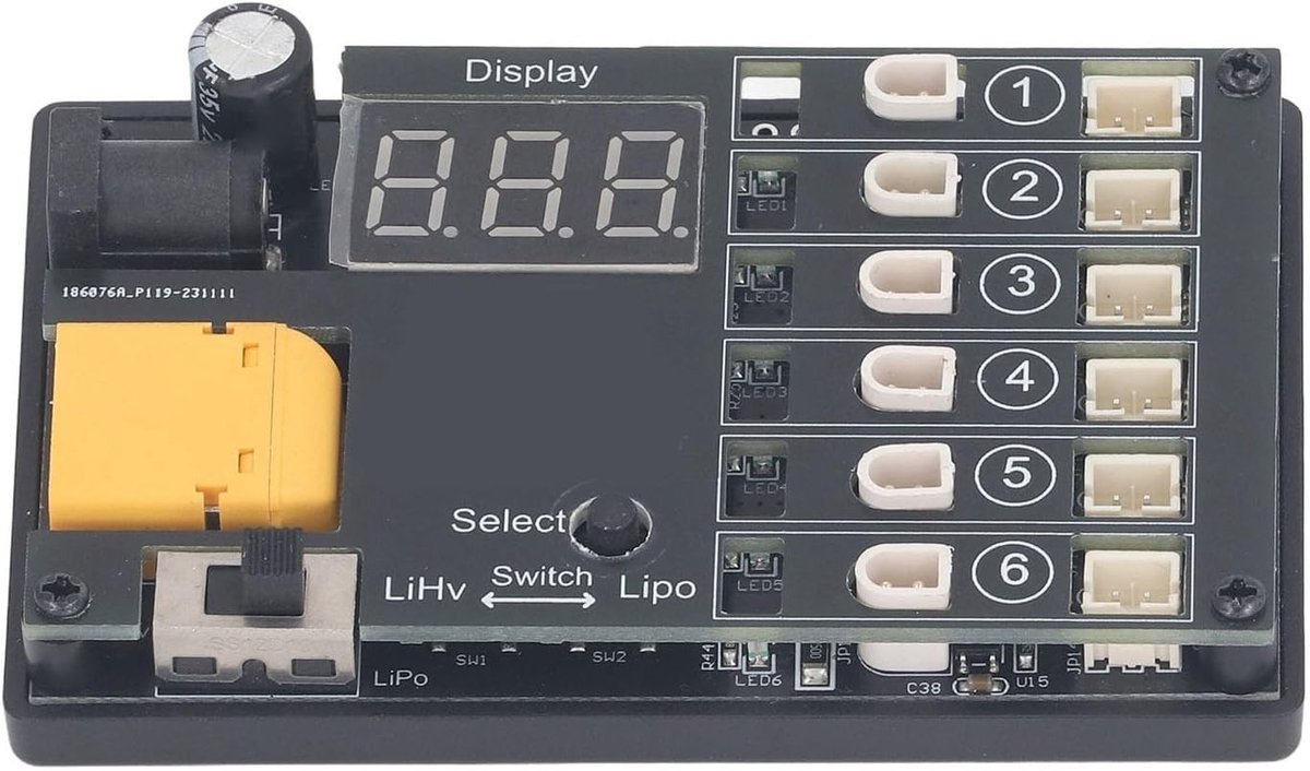6-poorts LiPo LiHV Lader met 6 Kanalen voor Onafhankelijk Opladen, Overlaadbeveiliging en Korte Sluiting Bescherming voor 1S 3.7V 4.2V 4.35V Batterijen, Ideaal voor Drone en RC Modelgebruik