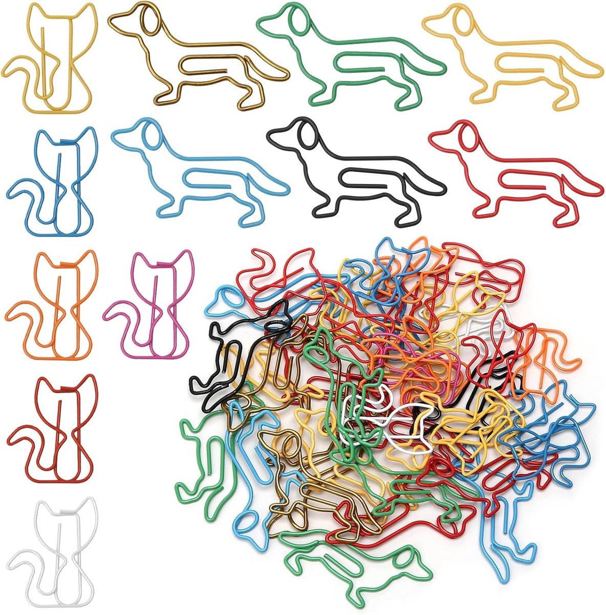 Gekleurde Teckel en Kat Vormige Paperclips - 60 Stuks Metalen Kantoorbenodigdheden voor Documenten en Organisatie Thuis en op School