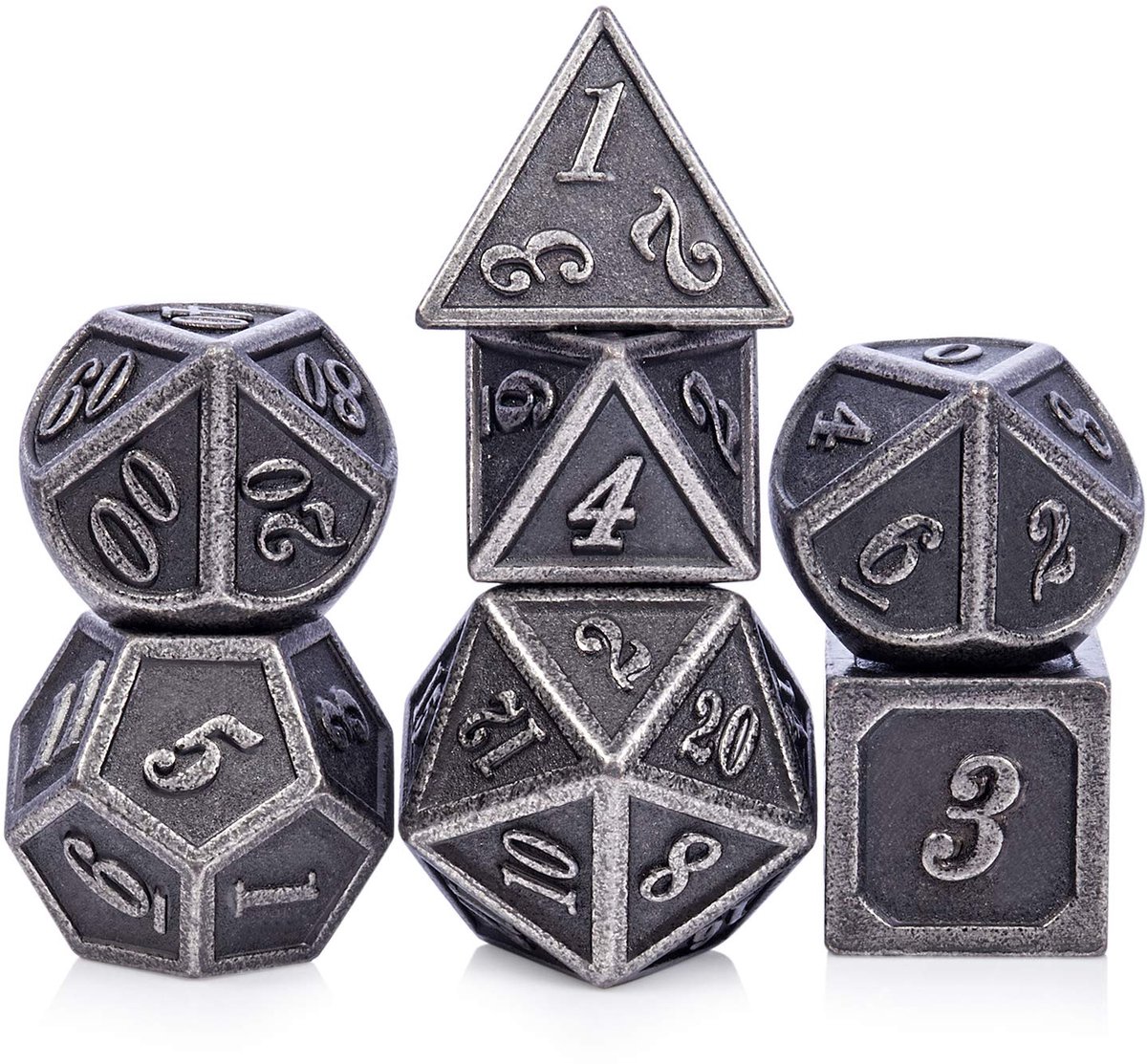 DND dobbelstenen set 7 stuks - antiek zilver metaal - inclusief metalen doos - perfect voor tabletop spellen - ShopVlot