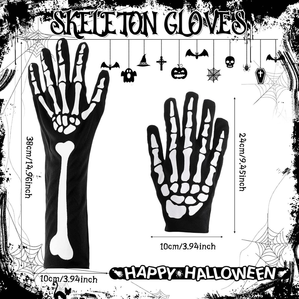 Halloween kostuums decoratieve handschoenen voor maskers, skelethandschoenen set voor feestelijke versiering