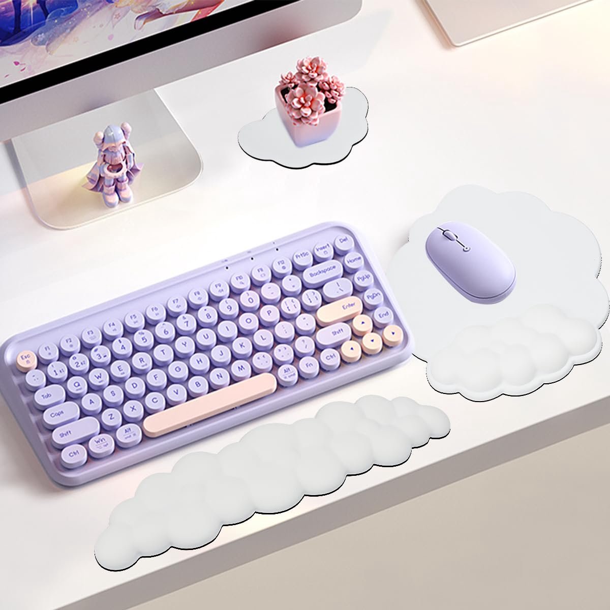 Handpalmsteun toetsenbord 3-in-1 - witte ergonomische polssteun - muismat en armsteun - comfort voor pc en gaming - ShopVlot