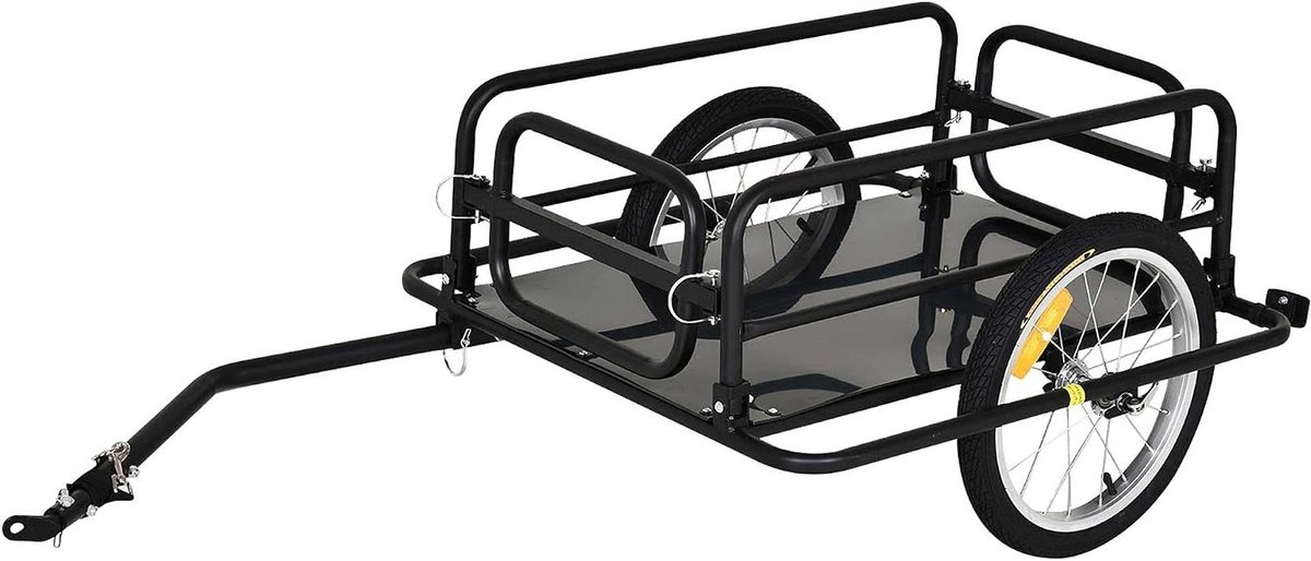 Fietsaanhanger Bakwagen - Fietstrailer Vervoer - Ladingen Vervoeren - Opvouwbaar Staalontwerp - 139 x 715 cm - Zwart