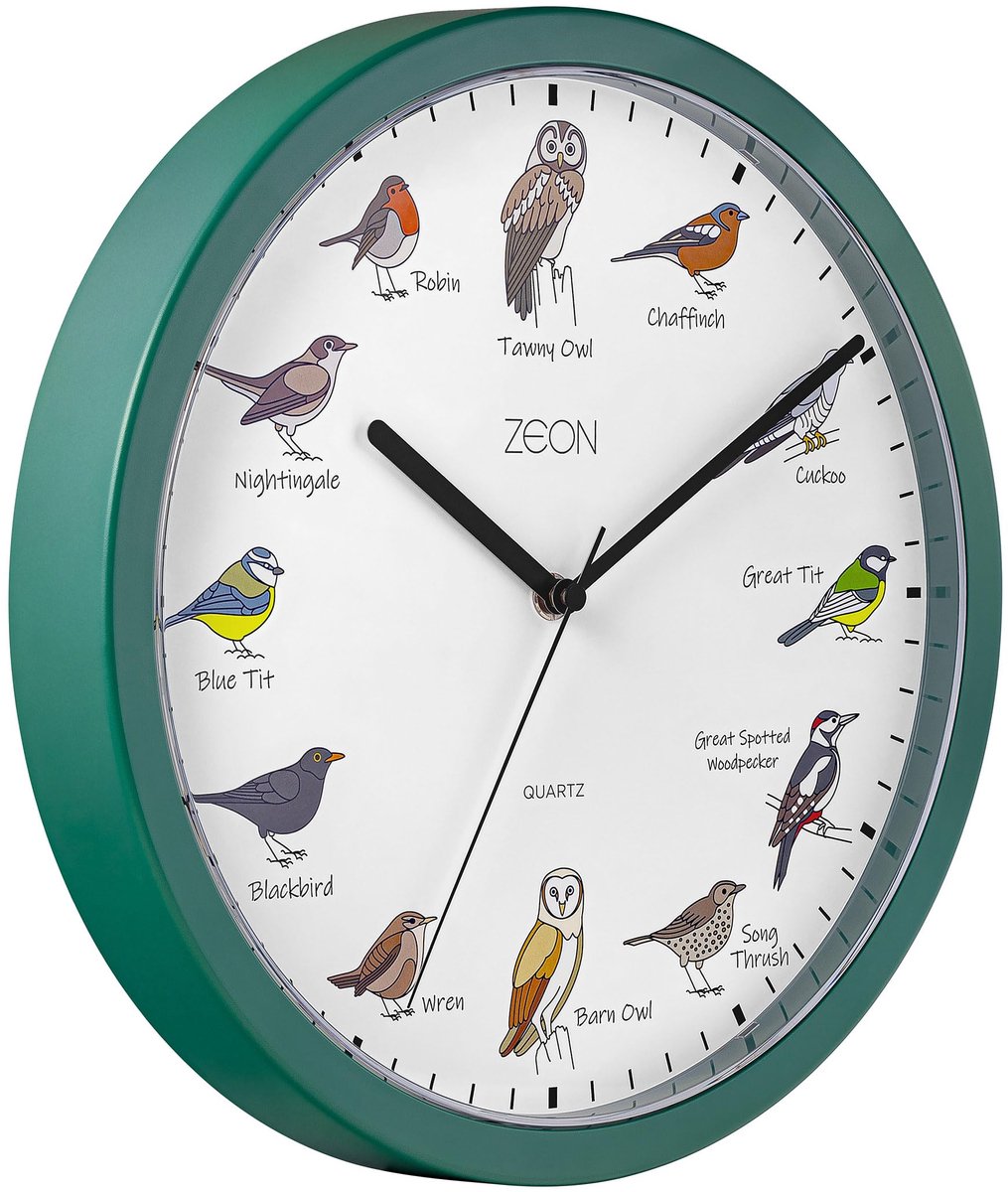 Wandklok 29,5 cm - groen - analoge klok met vogelgezang - sfeervolle decoratie - ShopVlot