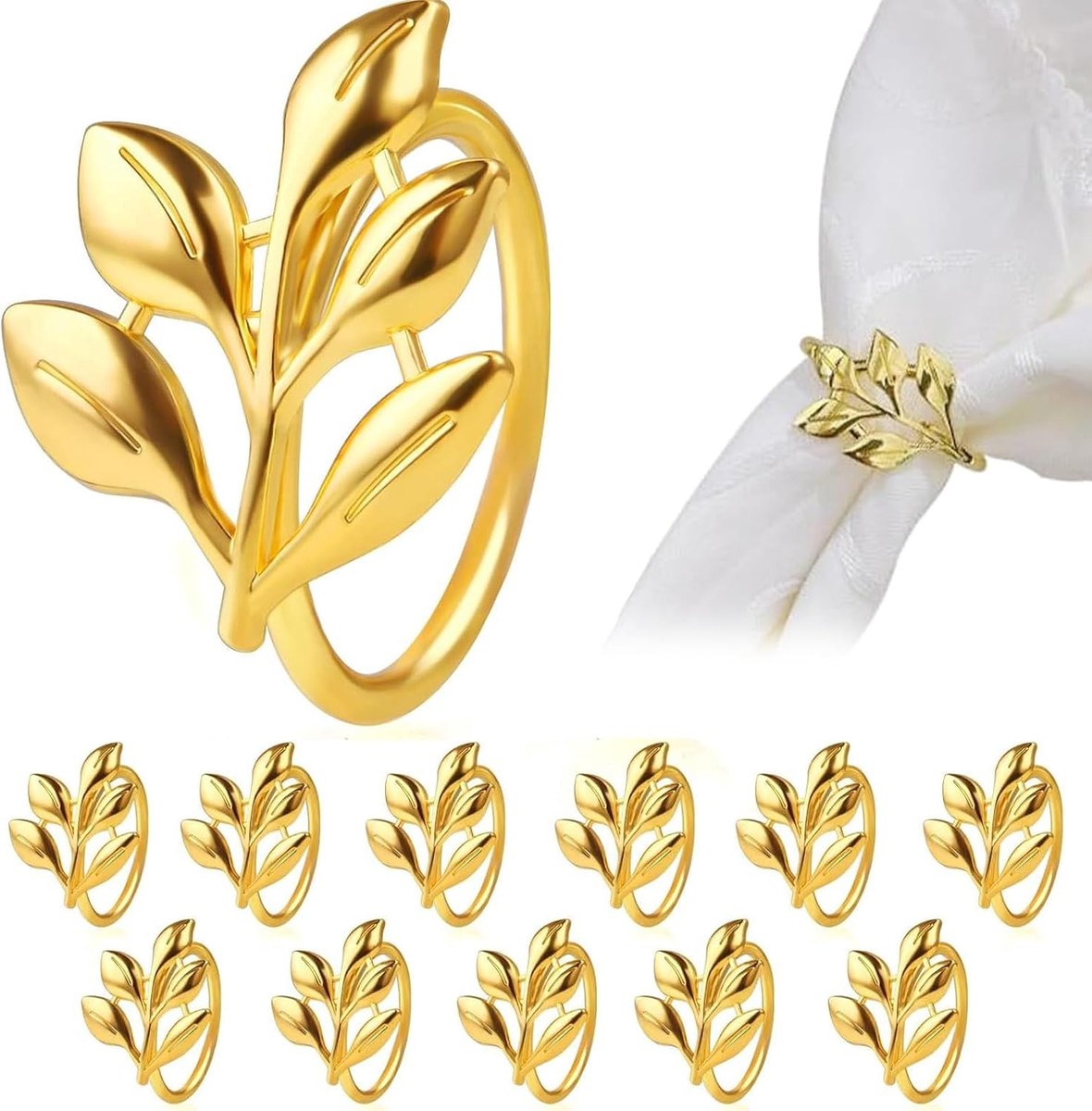 Servetringen goud 12 stuks - bladuiterlijk - elegante servethouders - perfect voor bruiloften - ShopVlot