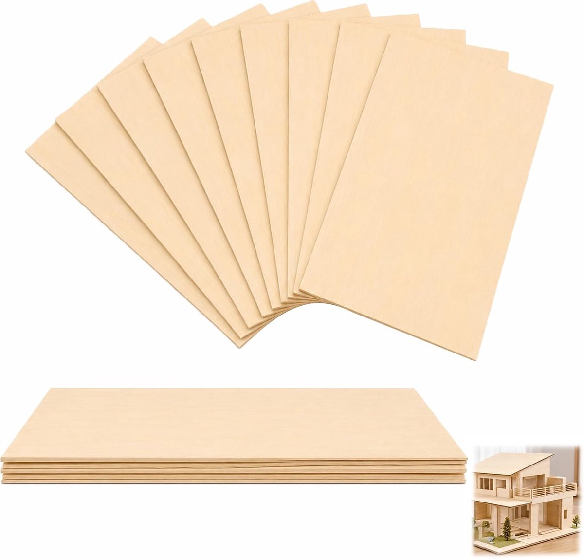 Set van 15 Houten Takken, Onbehandeld Multiplex, 200 x 100 x 2 mm, Ideaal voor Modelbouw, DIY Projecten en Ambachtelijke Creaties