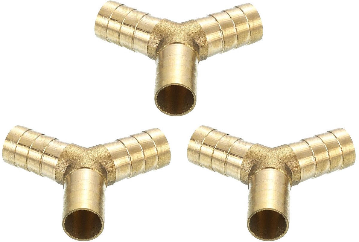 Slangaansluitingen Y-vormig 3-weg connector - messing 1/2 inch ID - voor water, brandstof en lucht - ShopVlot