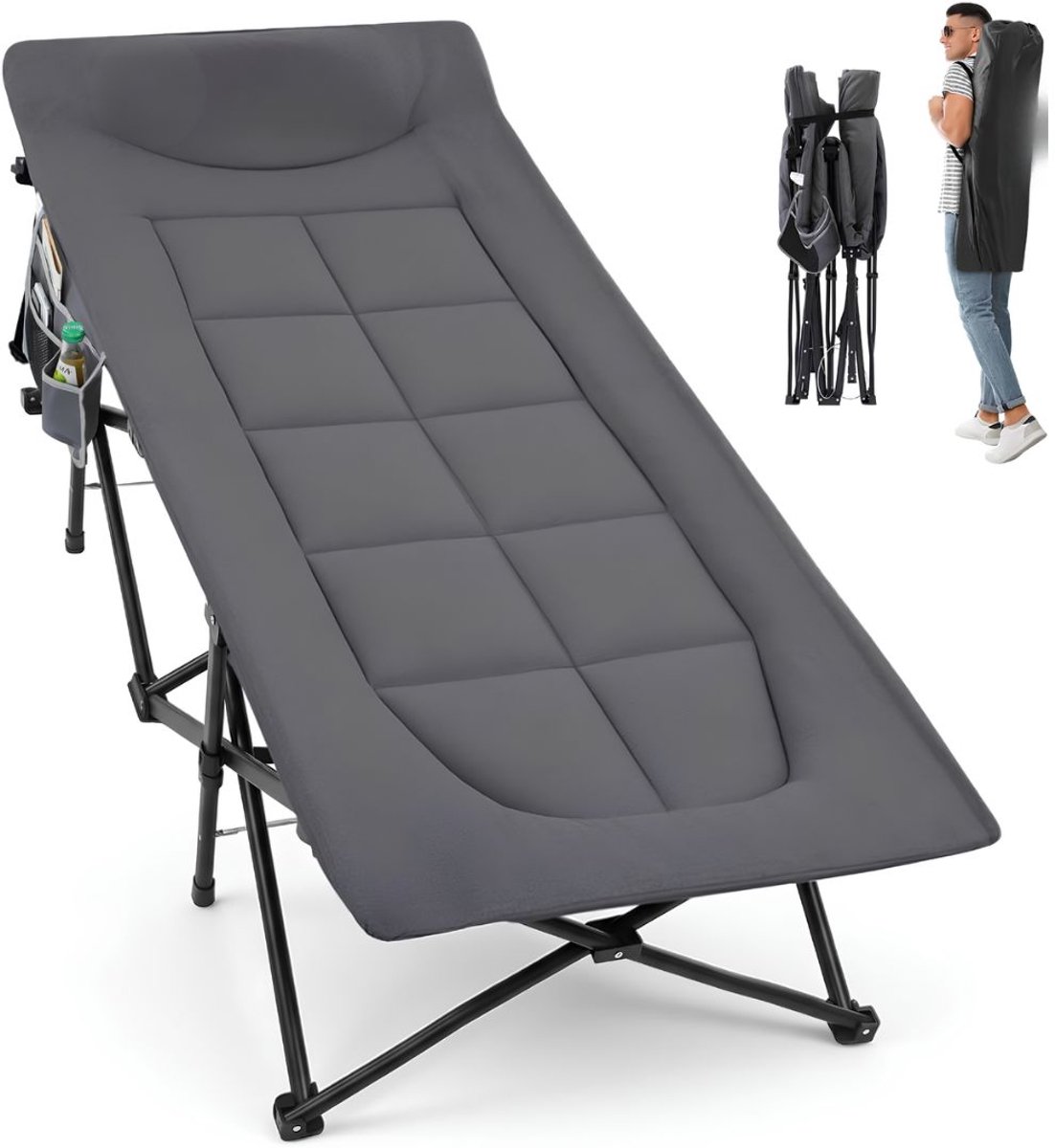 TYR® Veldbed - Kampeerbed - Campingbed - Tot 204kg - Grijs - 200cm x 79cm x 50cm