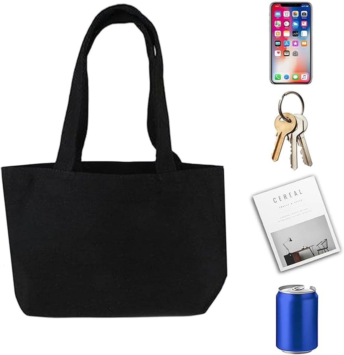 Herbruikbare boodschappentas 30 x 20 x 10 cm - zwarte katoenen tas - onbedrukt - ideaal voor dagelijks gebruik - ShopVlot