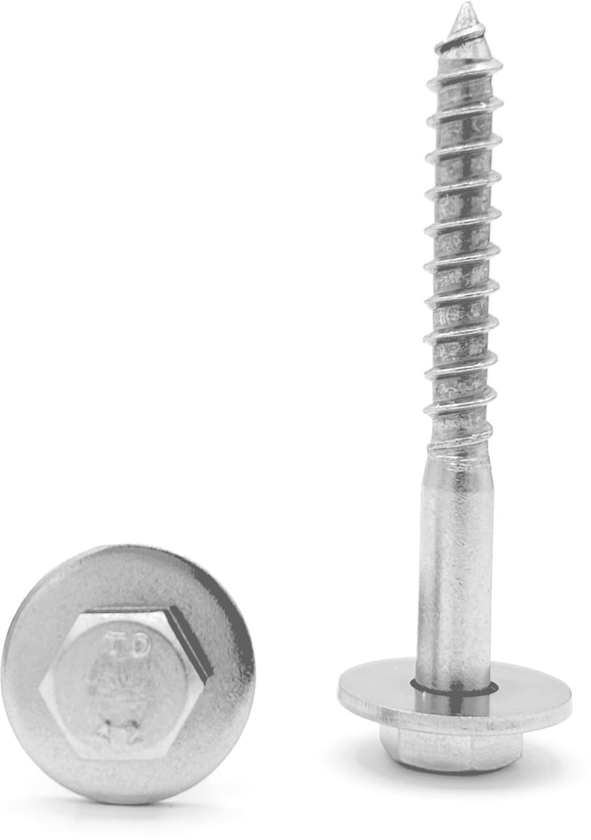 Houttrekker Ø 8 x 60 mm - zeskantkop roestvrij staal - inclusief 50 schroeven en sluitringen - ShopVlot