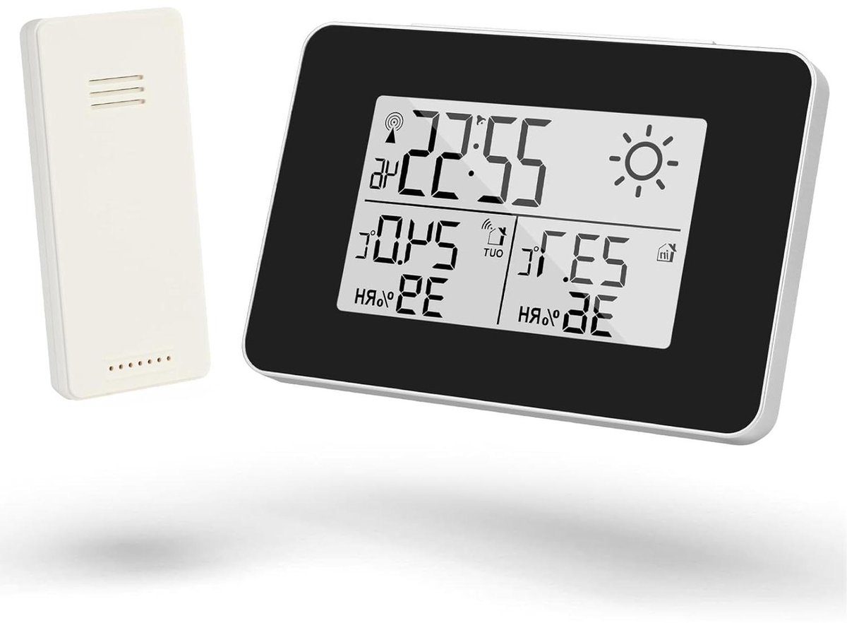 Draadloze Weerstation - Weer Monitor - Binnen Buiten Meten - 8 Uur Weersvoorspelling - 12.7 x 8.6 cm - Grijs