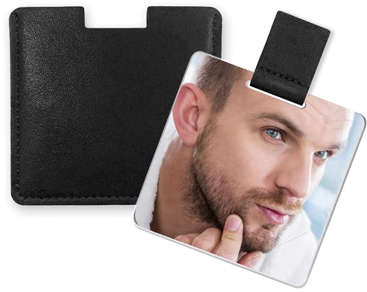 Compacte spiegel - ultradun onbreekbaar roestvrij staal - met PU-lederen tas - ideaal voor reizen - ShopVlot