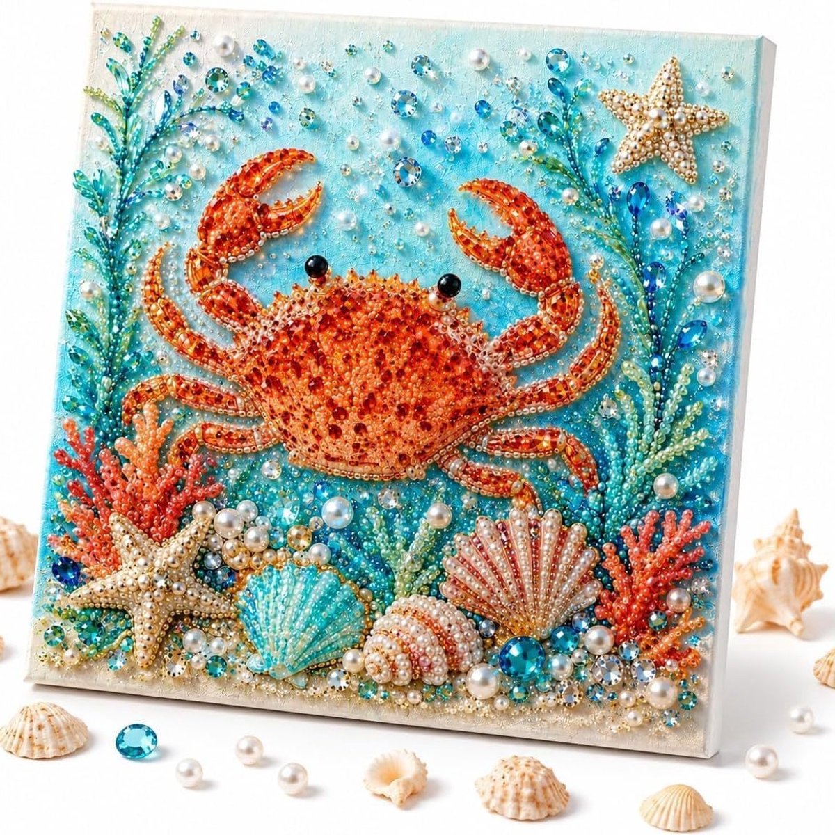 Ocean Series Diamantschilderijset - Krab 3D-diamantschilderij - Strand- & Zeethema - Stranddecoratie voor thuis - knutselpakket voor volwassenen en beginners - 20x20cm