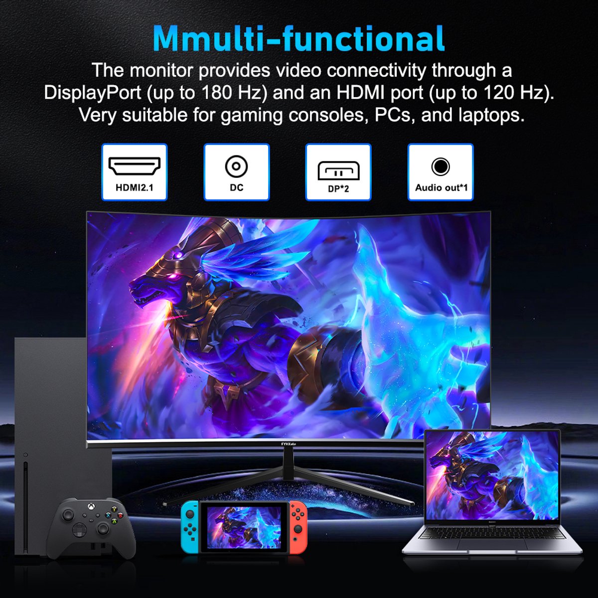 Gaming Monitor 24 Inch FHD 180 Hz - 1920 x 1080 Resolutie - VA Paneel - Ingebouwde Luidsprekers - Voor PC En Desktop