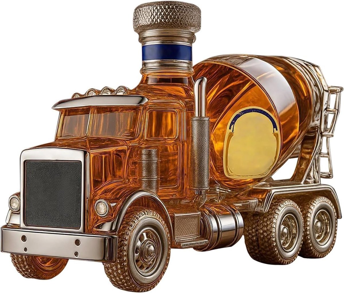 Elegante Whisky Decanter van 300ml in Beton Mixer Ontwerp - Kristallen Carafe voor Brandy, Bourbon en Andere Dranken, Perfect voor Feestjes en Gezellige Avonden