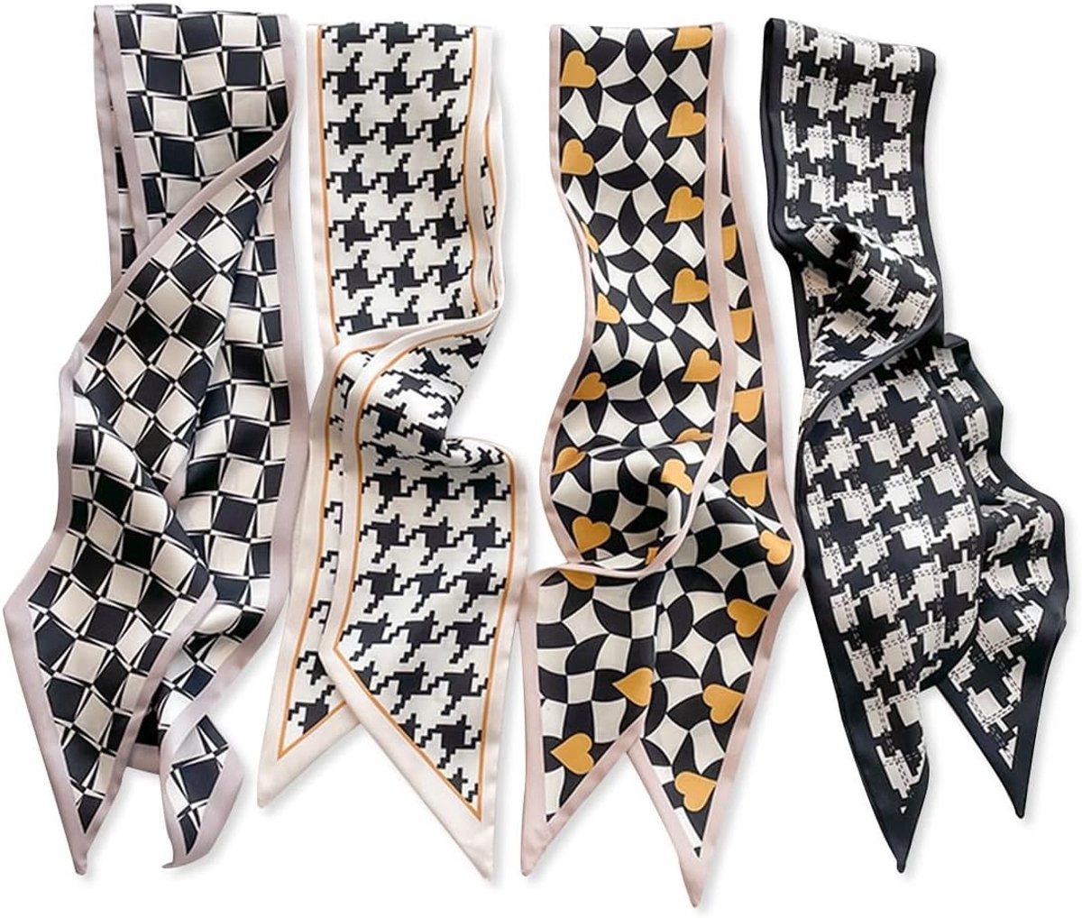 Dunne Zijde Sjaal voor Dames en Meisjes met Polka Dot en Geruit Patroon in Retro Franse Stijl, Ideaal als Haarband of Neckerchief