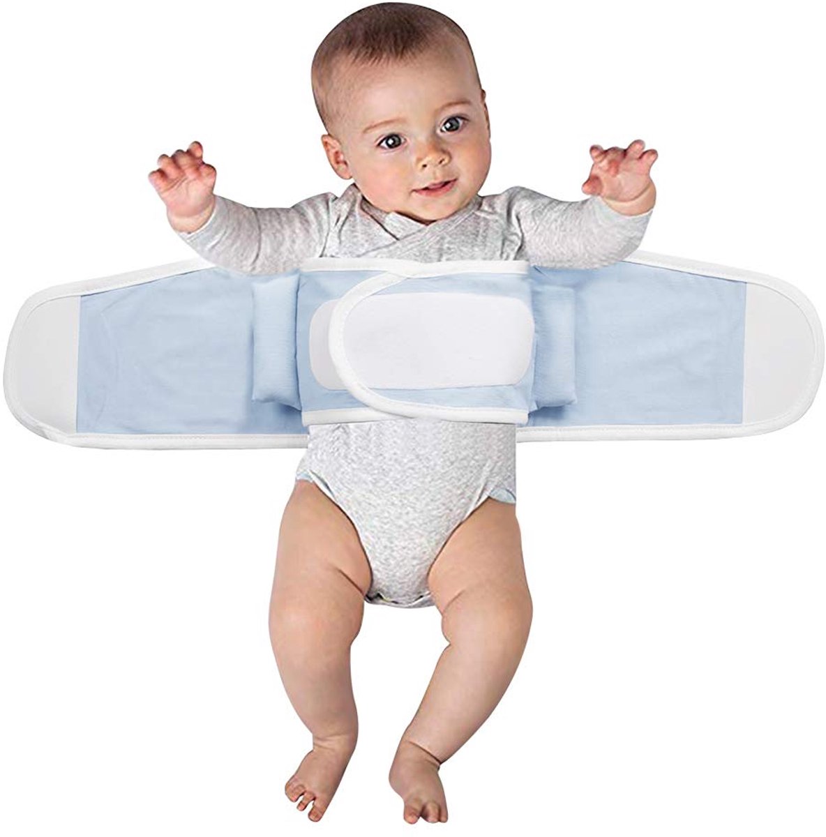 Babyslaapmatje met inbakergordel, dubbellaags inbakerdoek, elastische inbakerdoek, Geschikt voor baby's van 2-12 maanden (blauw).