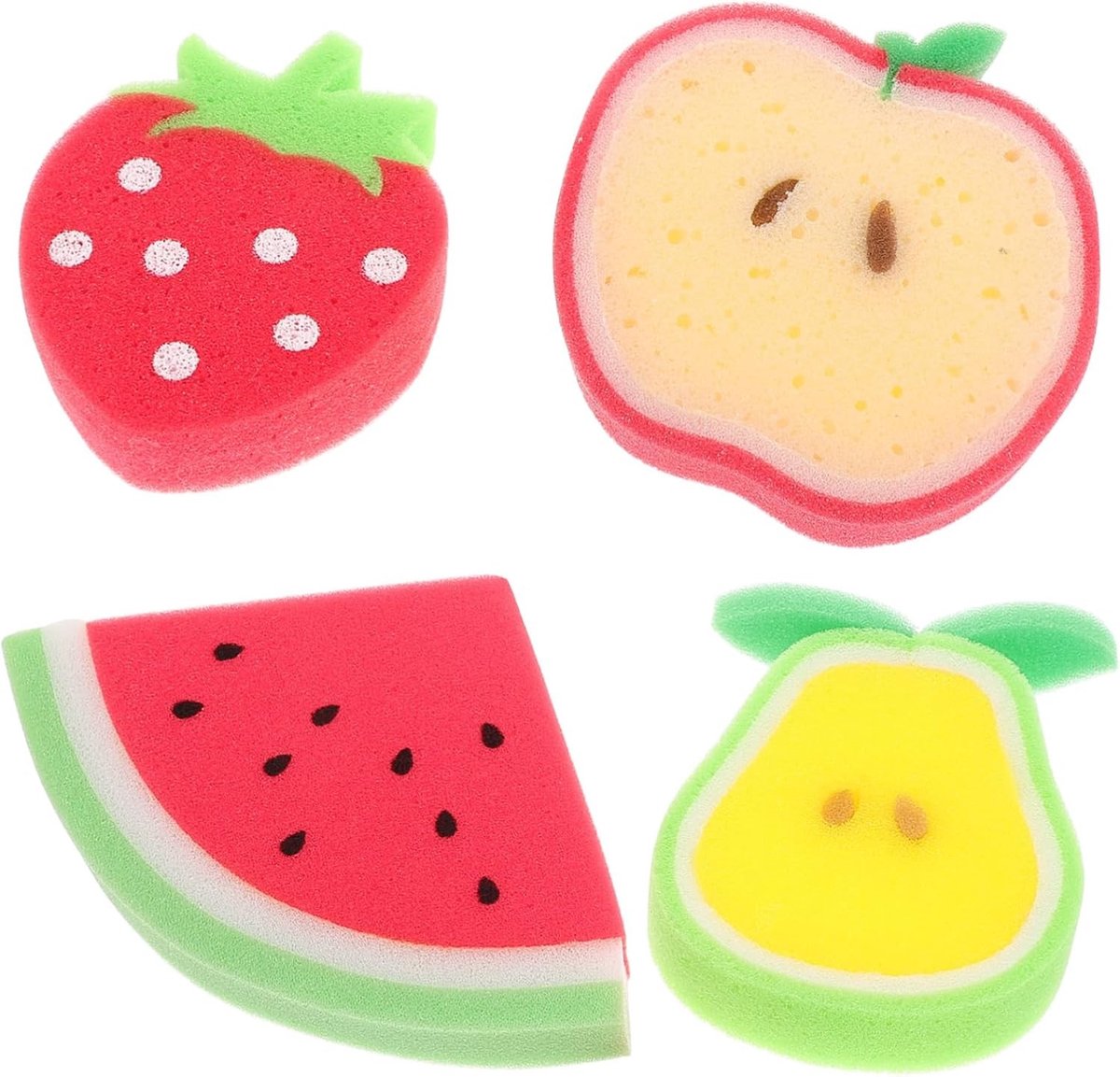 4 Stuks Badspons in Fruitvorm voor Kinderen, Schattige Peelingsponzen voor Huidreiniging en Reizen