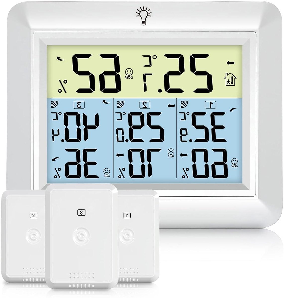Draadloze Thermometer - Weerstation Buiten - Klimaat Monitoren - Vier Meetpunten - 100m Bereik - Wit
