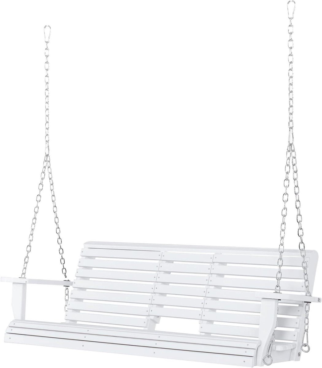 Hangbank Tuinschommel - Schommelbank Buiten - Ontspannen in de tuin - Inklapbare bijzettafel - 150 x 75 cm - Wit