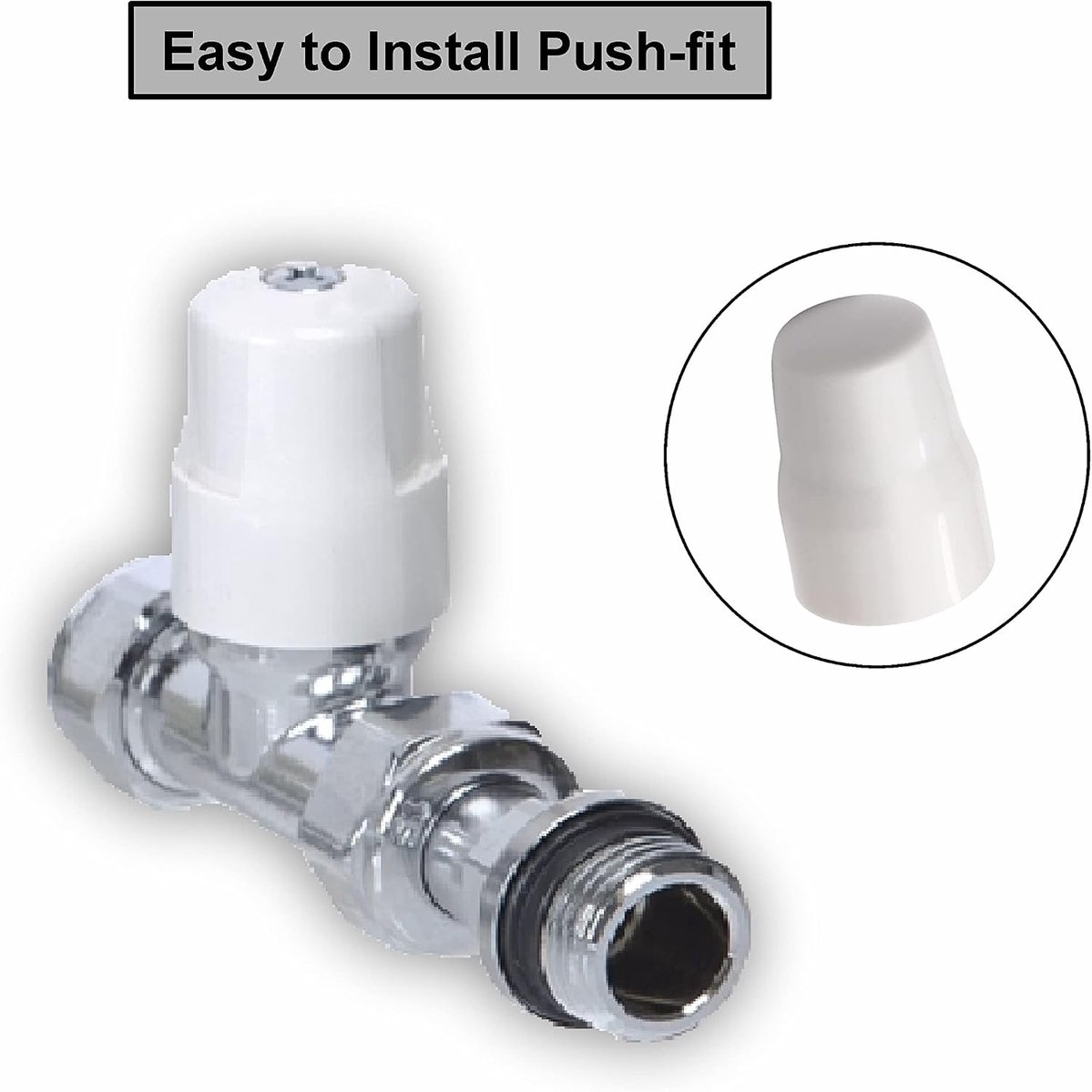 Set van 2 universele witte kunststof radiatorkraan doppen met push-fit aansluiting voor eenvoudige vervanging en bescherming van radiatorkranen