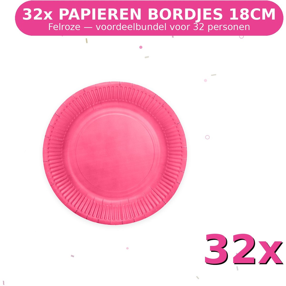 Bordjes 18cm FSC Felroze - Voordeelverpakking 32 Stuks voor tot 32 Personen - Feestartikelen