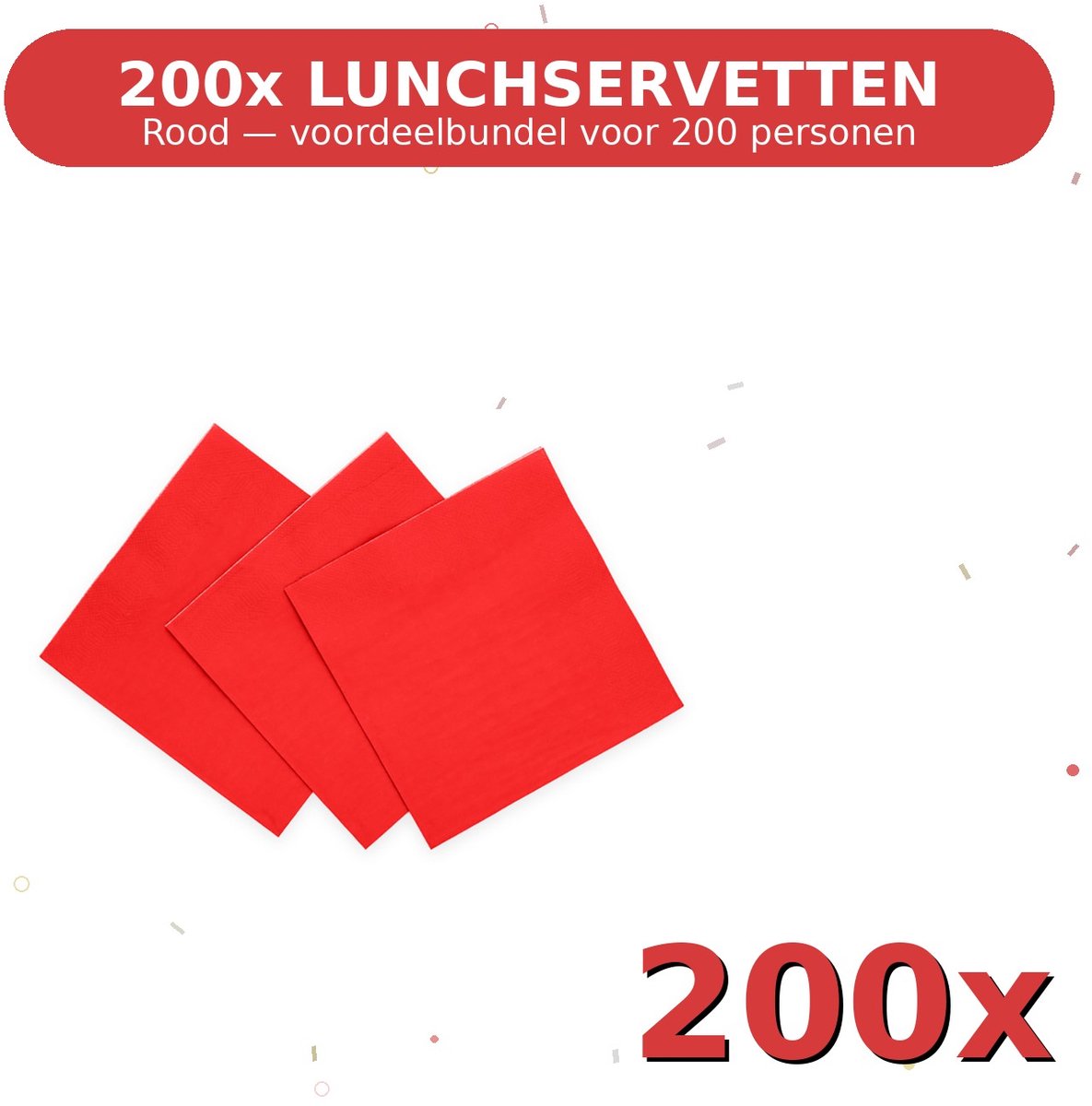 Lunch servetten 33x33cm FSC Rood - Voordeelverpakking 200 Stuks voor tot 200 Personen - Feestartikelen