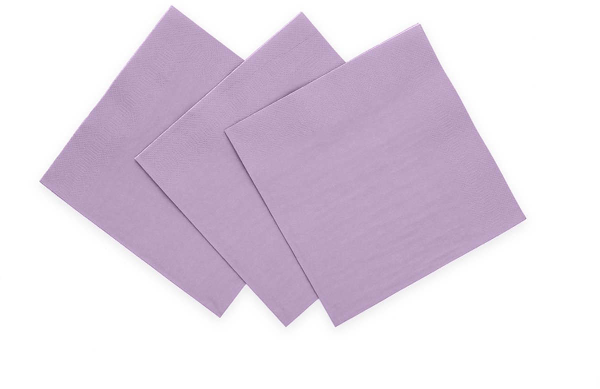 20x Papieren Cocktail servetten 24x24cm 3-laags FSC - Lavendel - Feestartikelen