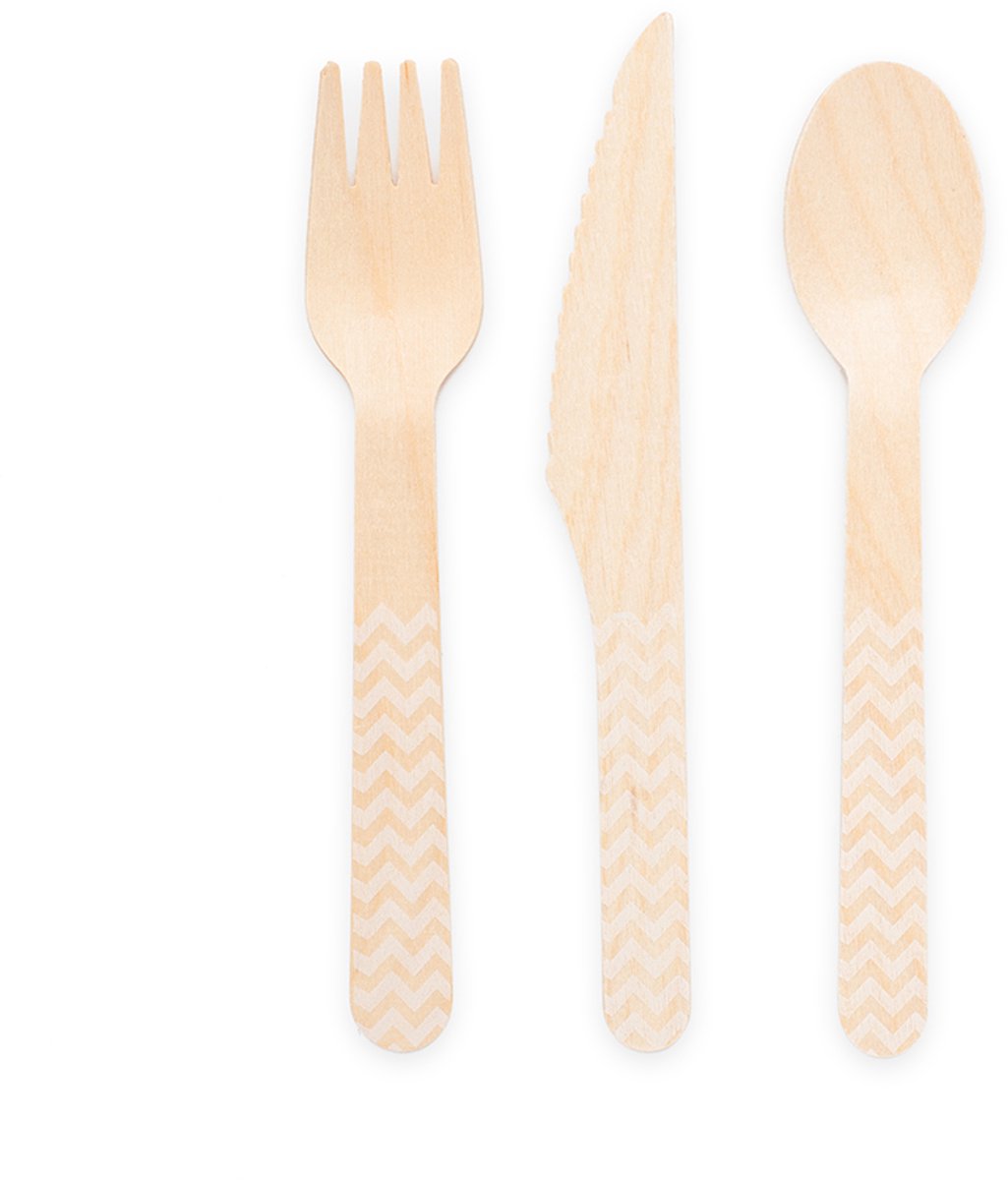 18x Houten Bestek FSC - Wit - Feestartikelen