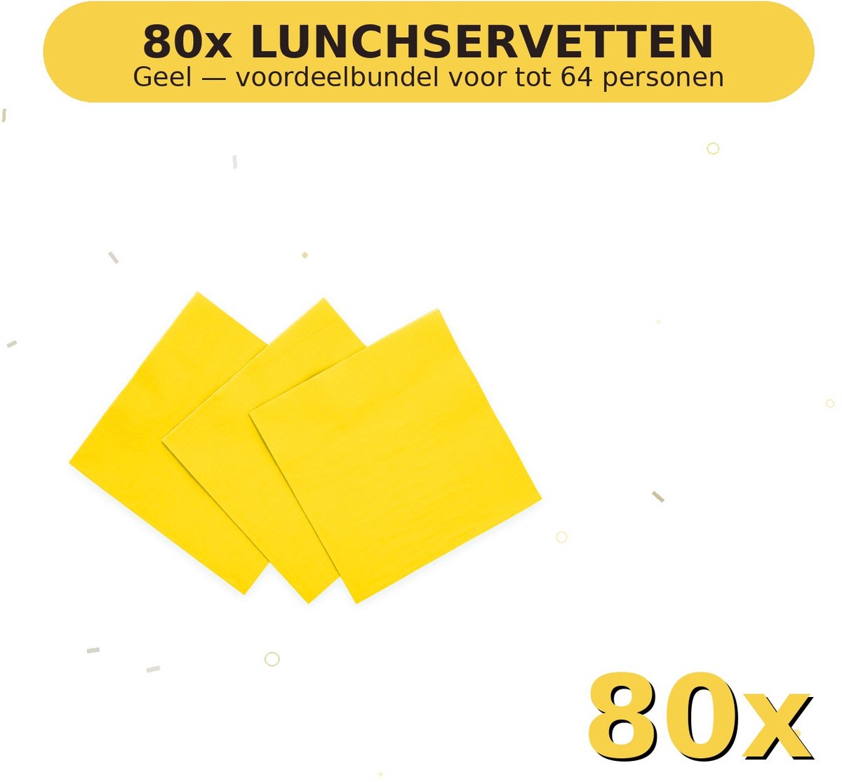 Lunch servetten 33x33cm FSC Geel - Voordeelverpakking 80 Stuks voor tot 64 Personen - Feestartikelen