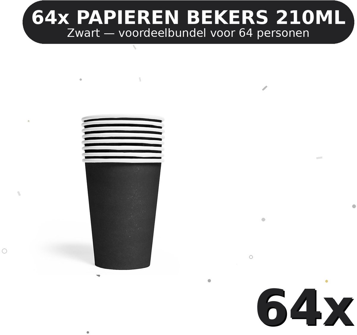 Bekers 210ml FSC Zwart - Voordeelverpakking 64 Stuks voor tot 64 Personen - Feestartikelen