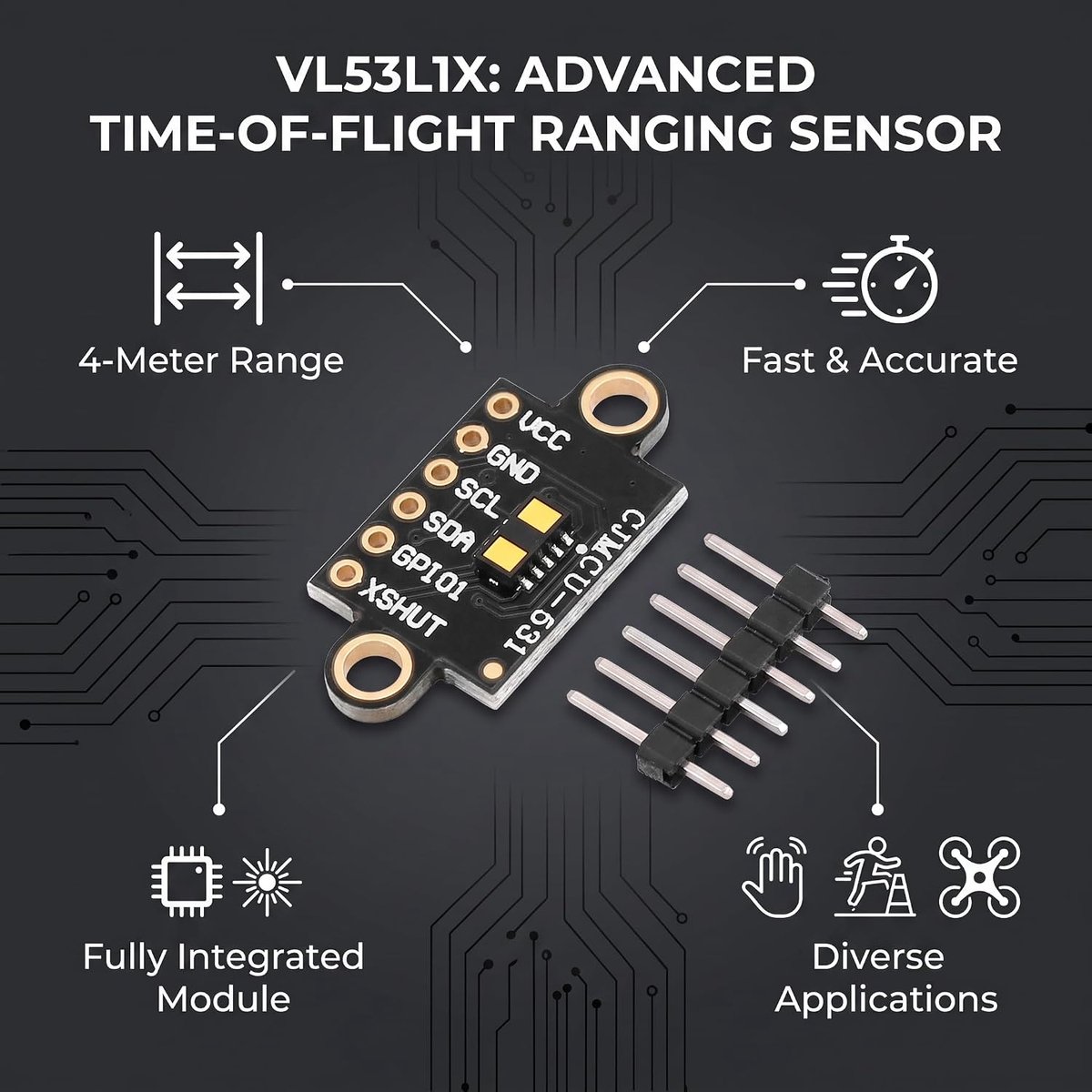 Laser Distance Sensor VL53L1X, Flight time Sensor Distance measurement up to 4 m, High precision distance sensor for - ShopVlot